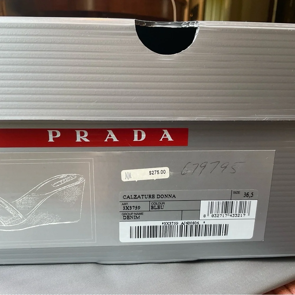 Prada Denim Wedge Slides, Size 36.5 - Picture 7 of 10